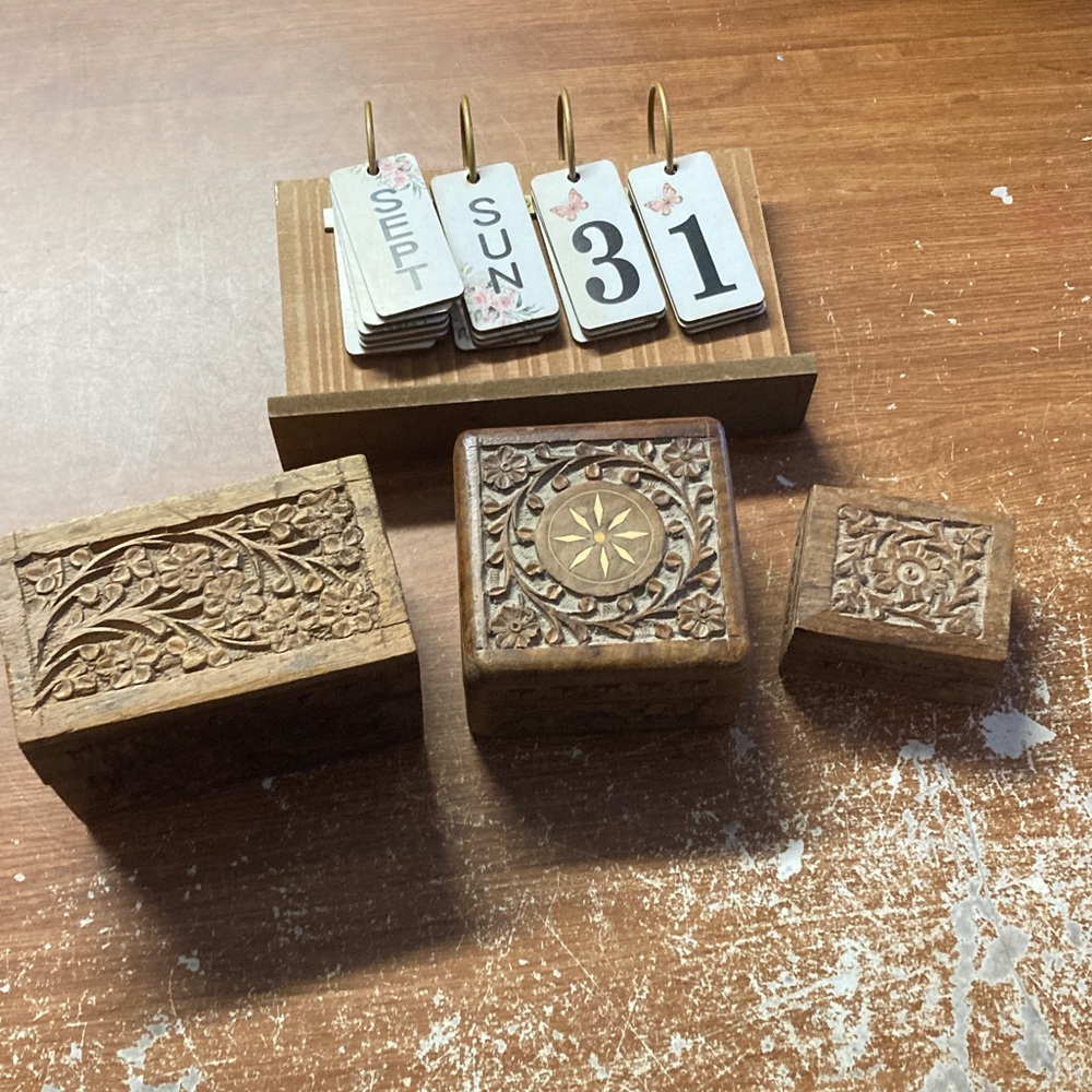 Handcrafted Wooden Calendar and Box Set